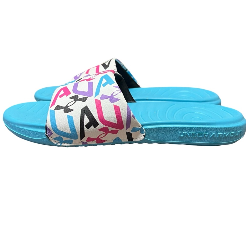 Under armour girls Ansa graphic slides slip on sandals size 5 youth